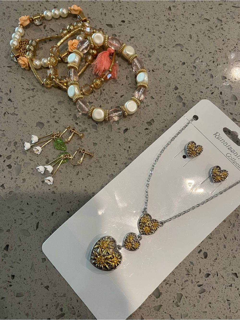 Goldie Gold Heart Trio Necklace with Matching Studs